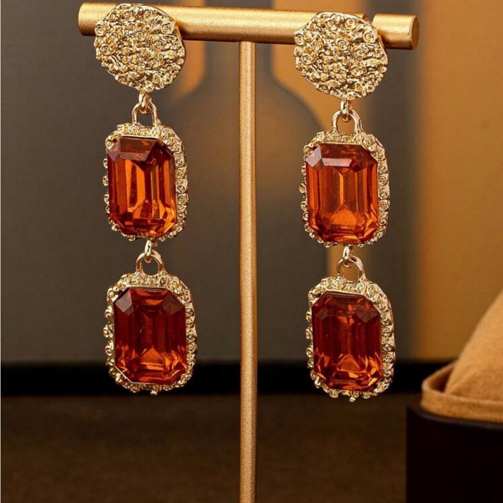 Elegant Gold and Orange Drop Earrings